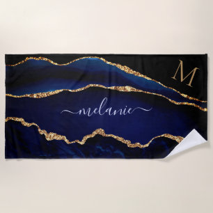 Navy Blue Gold Ihr Name Letter Beach Handtuch