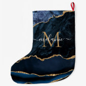 Navy Blue Gold Ihr Name Letter Weihnachten Strumpf Großer Weihnachtsstrumpf (Rückseite)