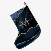 Navy Blue Gold Ihr Name Letter Weihnachten Strumpf Großer Weihnachtsstrumpf (Rückseite (Hängend))