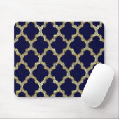 Navy Blue & Gold Ikat Tribal Geometric Muster Mousepad (Mit Mouse)