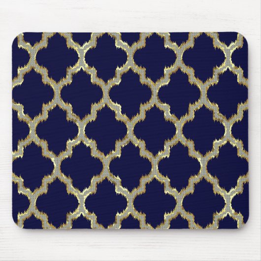Navy Blue & Gold Ikat Tribal Geometric Muster Mousepad (Vorne)