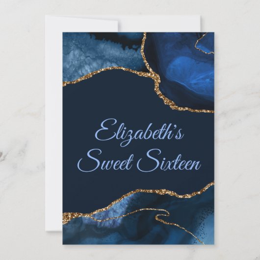 Navy Blue & Gold Imitate Glitzer Agate Sweet 16 Dankeskarte (Rückseite)