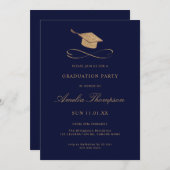 Navy Blue & Gold Imitats Glitzer Abschluss Einladung (Vorne/Hinten)