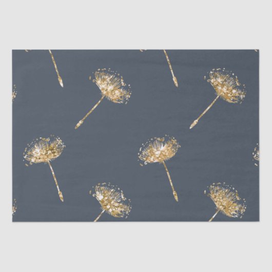 Navy Blue Gold Imitats Glitzer Dandelion Blume Seidenpapier (Vorderseite)