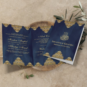Navy Blue Gold Islamic Motif Muslim Hochzeit Einladung