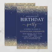 Navy Blue Gold jedes Alters Geburtstag Glitzer Einladung (Vorne/Hinten)