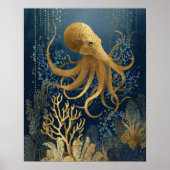 Navy Blue& Gold Kintsugi Octopus Underwater Poster (Vorne)
