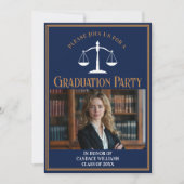 Navy Blue Gold Law School Abschluss Foto Party Einladung (Vorderseite)