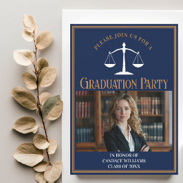 Navy Blue Gold Law School Abschluss Foto Party Einladung
