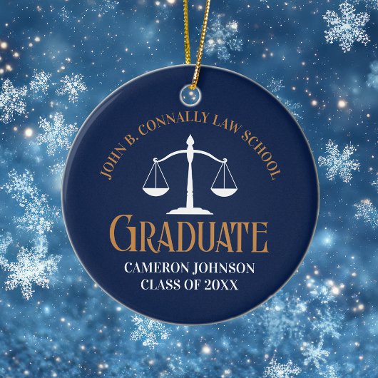 Navy Blue Gold Law School Graduation 2 Sided Keramik Ornament