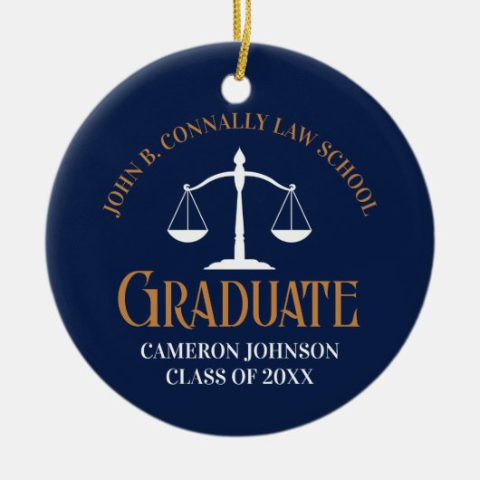 Navy Blue Gold Law School Graduation 2 Sided Keramik Ornament (Vorne)