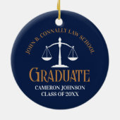 Navy Blue Gold Law School Graduation 2 Sided Keramik Ornament (Hinten)