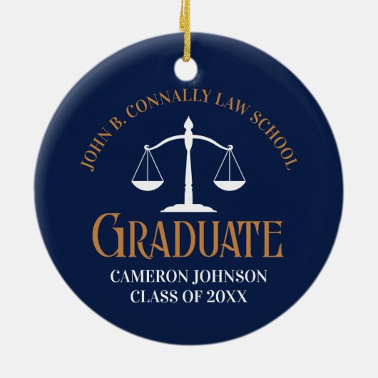 Navy Blue Gold Law School Graduation 2 Sided Keramik Ornament (Hinten)