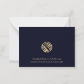 Navy Blue Gold Logo Business Mitteilungskarte (Vorderseite)