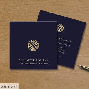 Navy Blue Gold Logo Finance Quadratische Visitenkarte