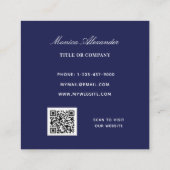Navy Blue Gold Logo Foto QR Code Quadratische Visitenkarte (Rückseite)