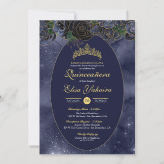 Navy Blue Gold Luxury Elegante Quinceanera Einladung