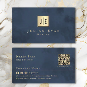 Navy Blue Gold Luxury Monogram Business Card Visitenkarte