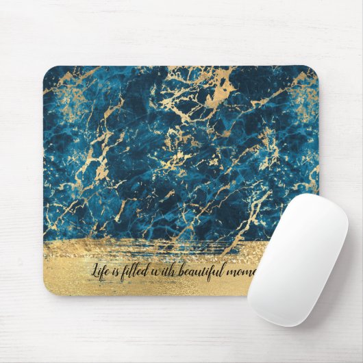 Navy Blue Gold Marble Glitz Mousepad (Mit Mouse)