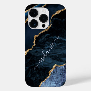 Navy Blue Gold Marble Individuelle Name iPhone Cas Case-Mate iPhone 14 Pro Hülle