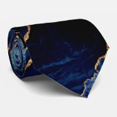 Navy Blue Gold Marble Neck Tie Krawatte (Gerollt)