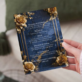 Navy Blue Gold Marble Wedding Invitation Einladung