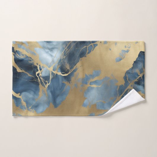 Navy Blue Gold Marmor Badhandtuch Set (Handtuch)