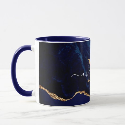 Navy Blue Gold Marmor Benutzerdefiniert Ihre Lette Tasse (Links)