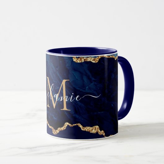 Navy Blue Gold Marmor Benutzerdefiniert Ihre Lette Tasse (VorderseiteRechts)