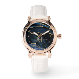 Navy Blue Gold Marmor Benutzerdefiniert Name Watch Armbanduhr