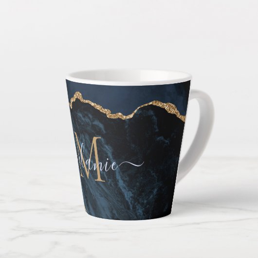 Navy Blue Gold Marmor benutzerdefinierte Buchstabe Milchtasse (Rechte Ecke)