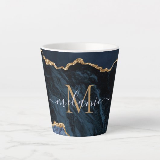 Navy Blue Gold Marmor benutzerdefinierte Buchstabe Milchtasse (Vorderseite)