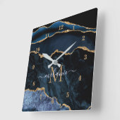 Navy Blue Gold Marmor benutzerdefinierte Buchstabe Quadratische Wanduhr (Winkel)