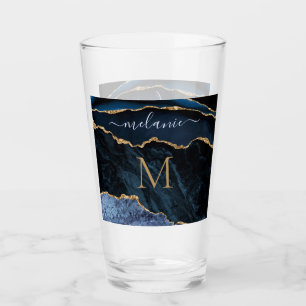 Navy Blue Gold Marmor Custom Letter Name Glass Glas