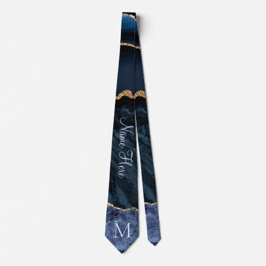 Navy Blue Gold Marmor Custom Letter Name Neck Tie Krawatte (Vorderseite)