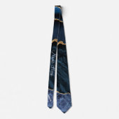Navy Blue Gold Marmor Custom Letter Name Neck Tie Krawatte (Rückseite)