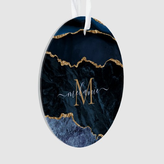 Navy Blue Gold Marmor Custom Letter Name Ornament (Vorderseite)