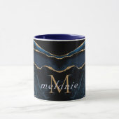 Navy Blue Gold Marmor Custom Letter Name Tasse Ges (Zentrum)