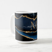 Navy Blue Gold Marmor Custom Letter Name Tasse Ges (Vorderseite Links)