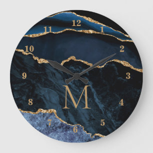 Navy Blue Gold Marmor Custom Letter Wall Uhr