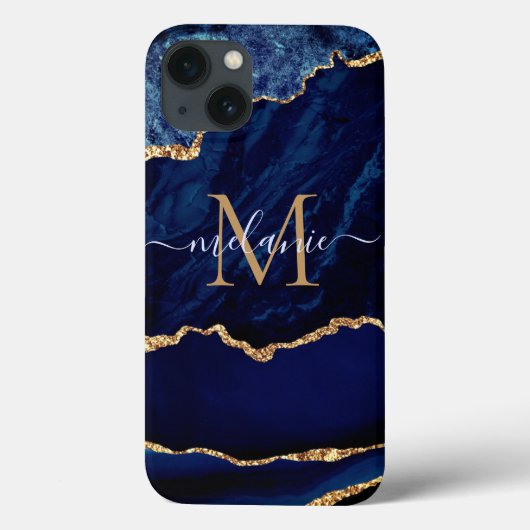 Navy Blue Gold Marmor Ihr Letter Name iPhone Fall Case-Mate iPhone Hülle (Rückseite)