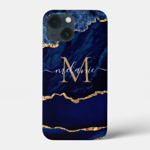 Navy Blue Gold Marmor Ihr Letter Name iPhone Fall Case-Mate iPhone Hülle