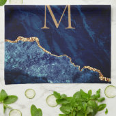 Navy Blue Gold Marmor Individuelle Name Küche Hand Geschirrtuch (Gefaltet)