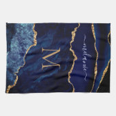 Navy Blue Gold Marmor Individuelle Name Küche Hand Geschirrtuch (Horizontal)