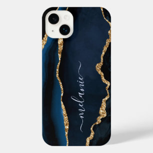 Navy Blue Gold Marmor Maßgeschneidert iPhone Fall 14 Plus Hülle