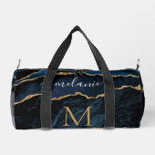 Navy Blue Gold Marmor Monogram Custom Your Name Duffle Bag (Rückseite)