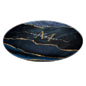 Navy Blue Gold Marmor Monogram Name Cutting Board Schneidebrett (Ecke)
