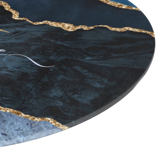 Navy Blue Gold Marmor Monogram Name Cutting Board Schneidebrett (Ecke)