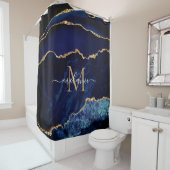Navy Blue Gold Marmor Monogram Name Duschvorhang (Beispiel)