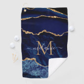 Navy Blue Gold Marmor Monogram Name Golf Handtuch (Insitu)